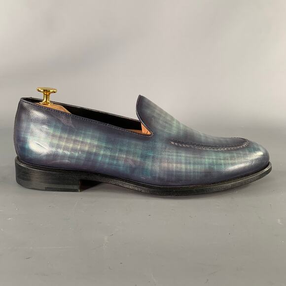 KLEIN EPSTEIN & PARKER Size 9.5 Turquoise Blue Abstract Leather Slip On Loafers main image 4